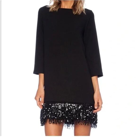 Kate Spade Sequin Beaded Fringe Hem Shift Dress - Picture 1 of 8
